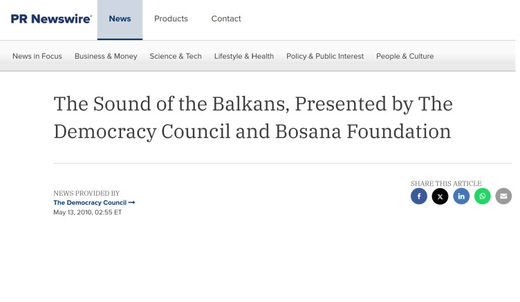 The Sound of the Balkans, Presented by The Democracy Council and Bosana Foundation